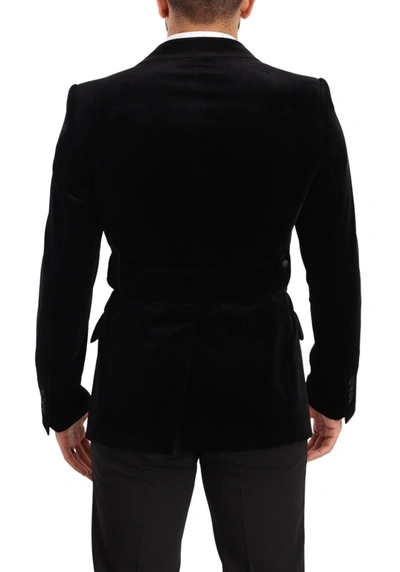 Dolce & Gabbana Black Velvet Single Breasted One Button Blazer In Black