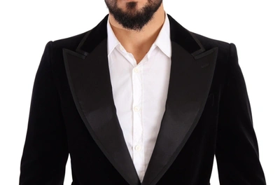 Dolce & Gabbana Black Velvet Single Breasted One Button Blazer In Black