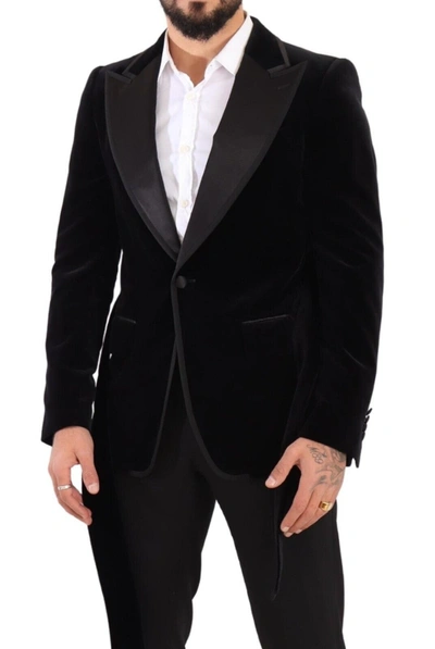 Dolce & Gabbana Black Velvet Single Breasted One Button Blazer In Black