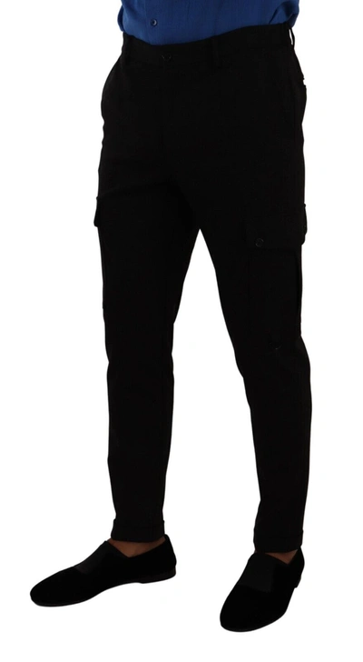 Shop Dolce & Gabbana Black Viscose Skinny Cargo Trouser Men's Pants