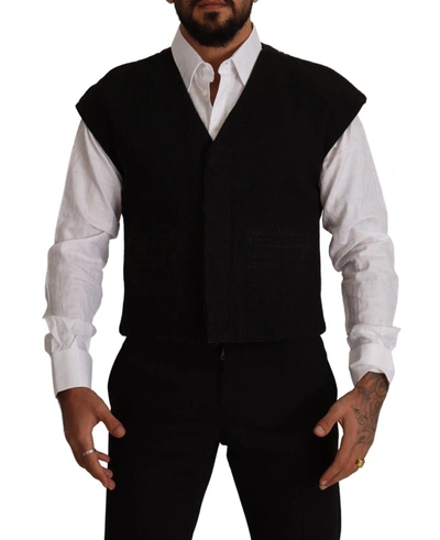 Shop Dolce & Gabbana Elegant Black Wool Cotton Dress Men's Vest