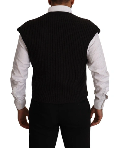 Shop Dolce & Gabbana Elegant Black Wool Cotton Dress Men's Vest