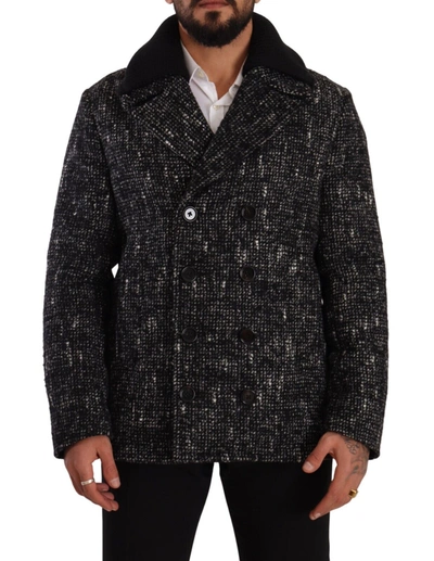 Shop Dolce & Gabbana Black Wool Double Breasted Coat Men Men's Jacket In Black And Gray