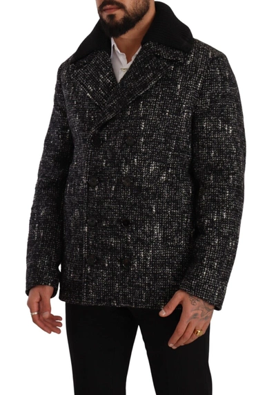 Dolce & Gabbana Black Wool Double Breasted Coat Men Jacket In Black And Gray