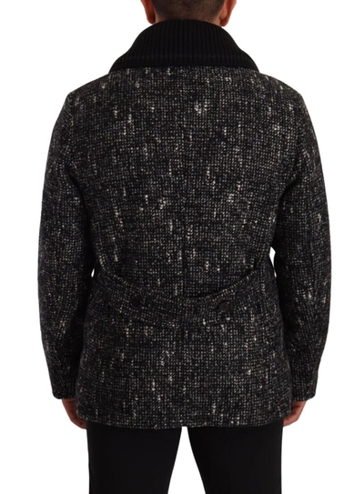 Shop Dolce & Gabbana Black Wool Double Breasted Coat Men Men's Jacket In Black And Gray