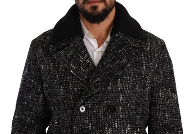 Shop Dolce & Gabbana Black Wool Double Breasted Coat Men Men's Jacket In Black And Gray