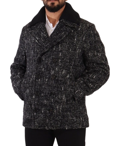 Dolce & Gabbana Black Wool Double Breasted Coat Men Jacket In Black And Gray