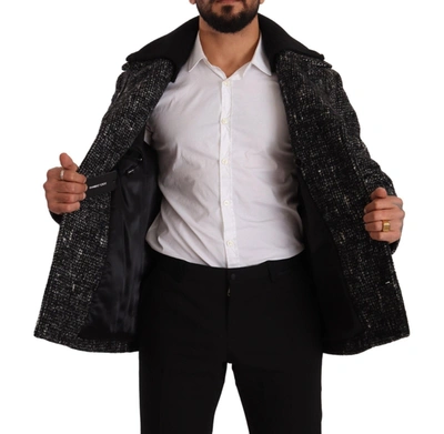 Dolce & Gabbana Black Wool Double Breasted Coat Men Jacket In Black And Gray