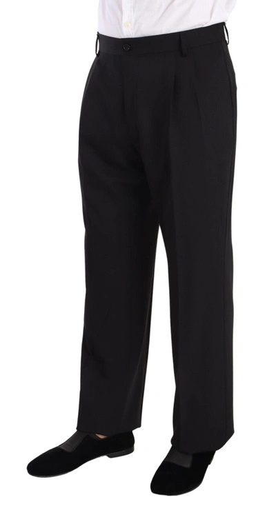 Shop Dolce & Gabbana Elegant Black Wool Tuxedo Men's Trousers