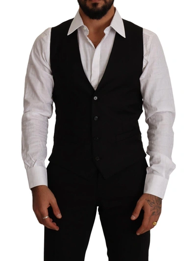 Shop Dolce & Gabbana Elegant Black Virgin Wool Dress Men's Vest