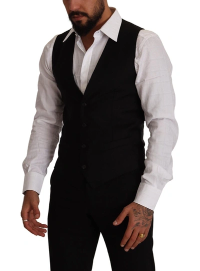 Shop Dolce & Gabbana Elegant Black Virgin Wool Dress Men's Vest