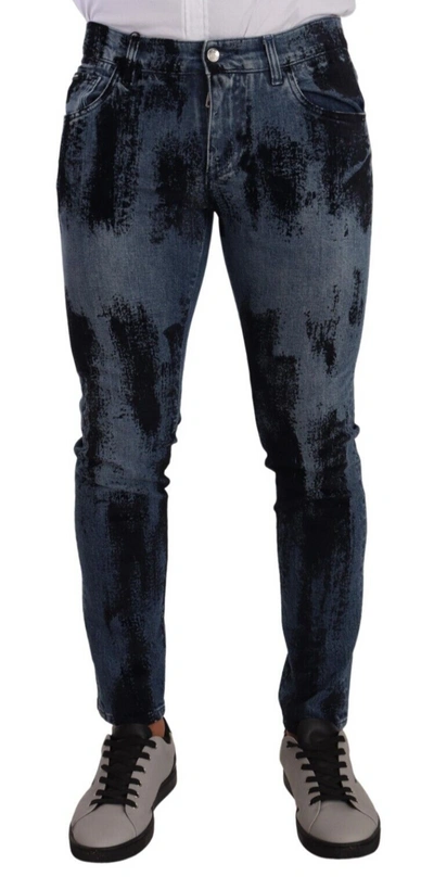Shop Dolce & Gabbana Blue Black Cotton Skinny Denim Men's Jeans