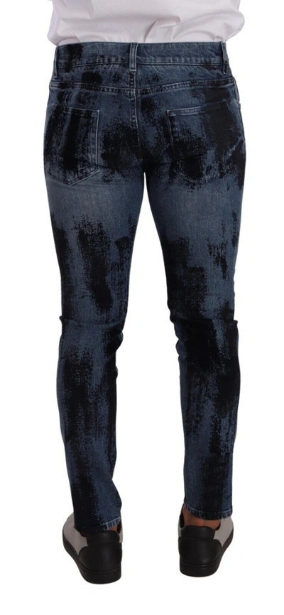 Shop Dolce & Gabbana Blue Black Cotton Skinny Denim Men's Jeans
