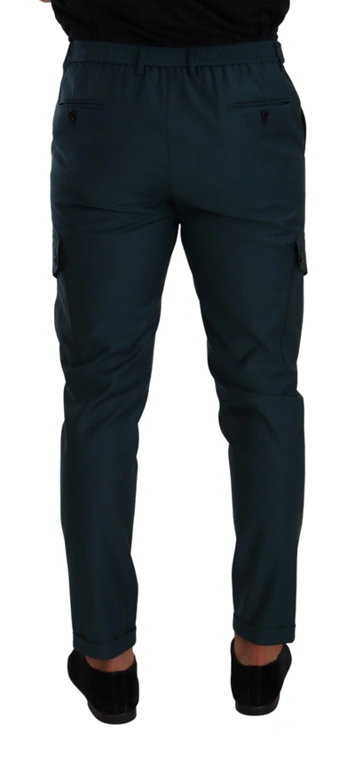 Shop Dolce & Gabbana Blue Green Wool Cargo Skinny Men Trouser Men's Pants