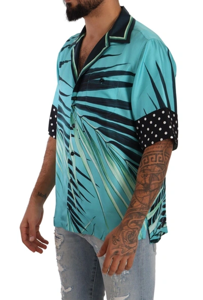 Shop Dolce & Gabbana Elegant Silk Polka Dot Short Sleeve Men's Shirt In Blue