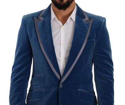 Shop Dolce & Gabbana Elegant Velvet Blue Slim Fit Men's Suit