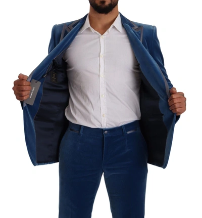 Shop Dolce & Gabbana Elegant Velvet Blue Slim Fit Men's Suit