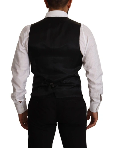 Dolce & Gabbana Black Wool Single Breasted Waistcoat Vest In Blue