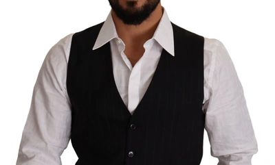 Dolce & Gabbana Black Wool Single Breasted Waistcoat Vest In Blue