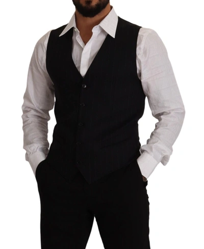 Dolce & Gabbana Black Wool Single Breasted Waistcoat Vest In Blue