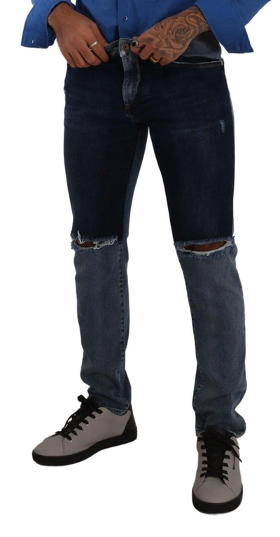 Shop Dolce & Gabbana Chic Slim Fit Tattered Men's Denim In Blue