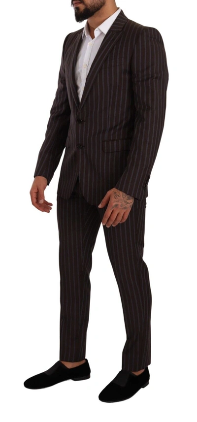 Shop Dolce & Gabbana Elegant Maroon Striped Slim Fit Men's Suit In Bordeaux