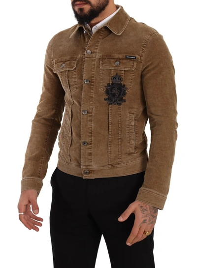 Shop Dolce & Gabbana Elegant Corduroy Logo Men's Jacket In Brown
