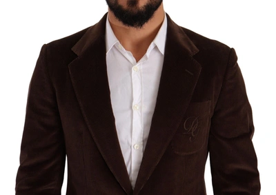 Shop Dolce & Gabbana Elegant Brown Corduroy Slim Fit Men's Blazer