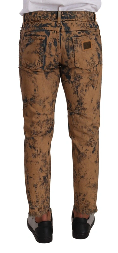 Dolce & Gabbana Brown Distressed Cotton Regular Denim Jeans In Brown