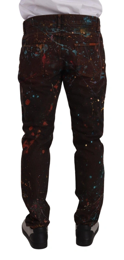 Shop Dolce & Gabbana Elegant Multicolored Painted Denim Men's Jeans In Brown