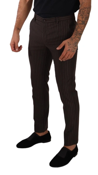 Shop Dolce & Gabbana Brown Striped Wool Formal Trouser Dress Men's Pants