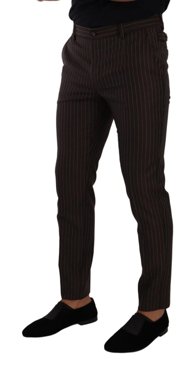 Shop Dolce & Gabbana Brown Striped Wool Formal Trouser Dress Men's Pants