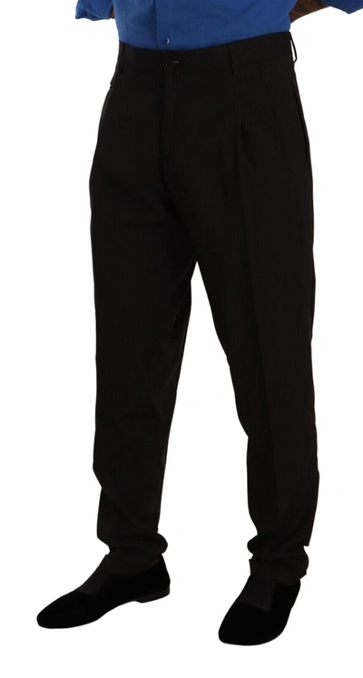 Shop Dolce & Gabbana Elegant Brown Striped Wool Dress Men's Pants