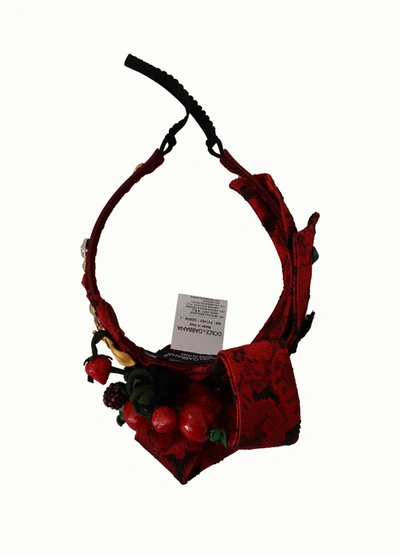 Shop Dolce & Gabbana Cherry Silk Crystal Bow Logo Diadem Tiara Women's Headband In Red