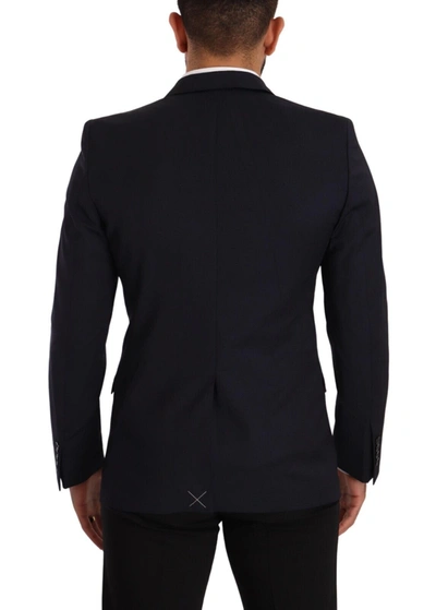 Shop Dolce & Gabbana Sleek Navy Martini Slim Fit Wool Men's Blazer In Blue