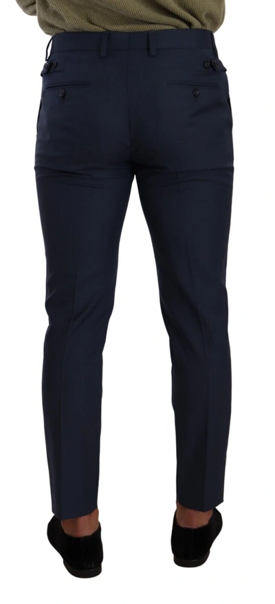 Shop Dolce & Gabbana Elegant Dark Blue Slim-fit Dress Men's Pants