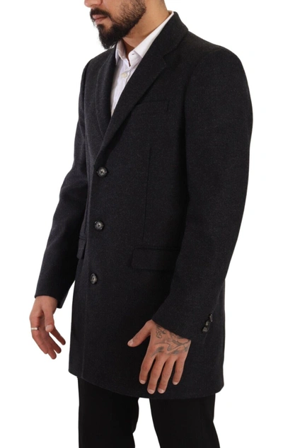 Shop Dolce & Gabbana Dark Gray Wool Over Trench Coat Men Men's Jacket