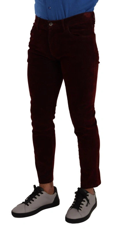 Shop Dolce & Gabbana Dark Red Cotton Velvet Skinny Men Denim Men's Jeans In Bordeaux