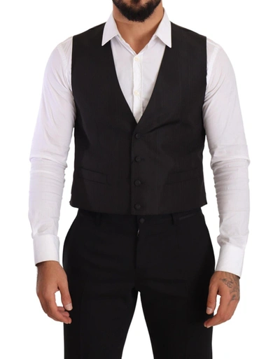 Shop Dolce & Gabbana Elegant Gray Silk Dress Men's Vest