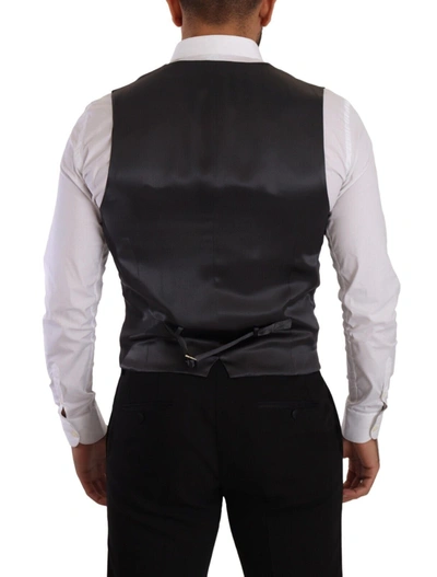 Dolce & Gabbana Gray Striped Double Breasted Waistcoat Vest In Black And Gray