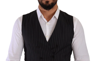 Dolce & Gabbana Gray Striped Double Breasted Waistcoat Vest In Black And Gray
