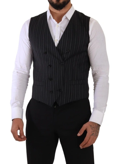 Shop Dolce & Gabbana Elegant Striped Double-breasted Dress Men's Vest In Black And Gray