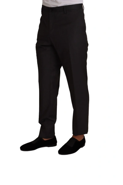 Dolce & Gabbana Black Wool Skinny Formal Trouser Pants In Gray