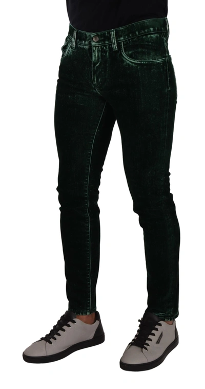 Dolce & Gabbana Green Cotton Stretch Skinny Slim Fit Jeans In Black