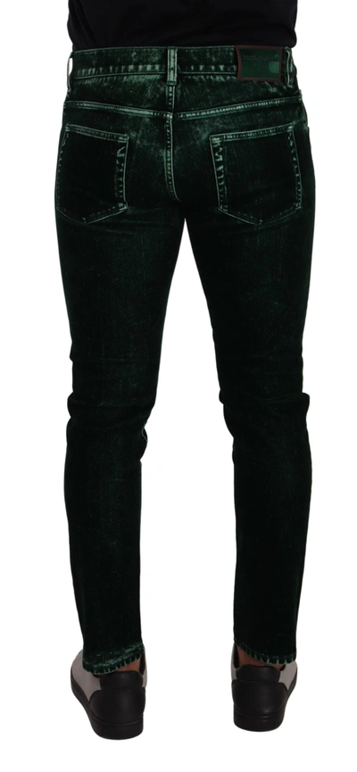 Dolce & Gabbana Green Cotton Stretch Skinny Slim Fit Jeans In Black