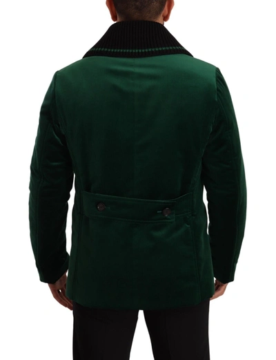 Shop Dolce & Gabbana Green Velvet Cotton Double Breasted Men's Jacket