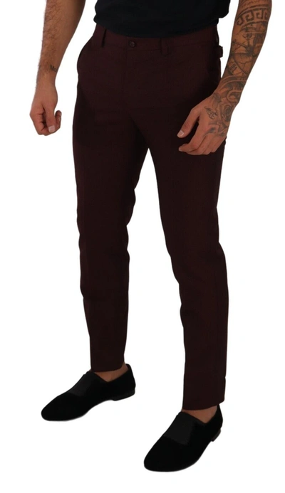 Shop Dolce & Gabbana Maroon Slim Fit Dress Men's Pants In Bordeaux