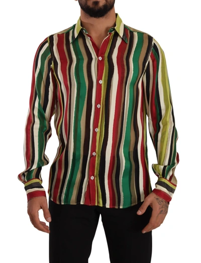 Shop Dolce & Gabbana Elegant Multicolor Striped Silk Blend Men's Shirt
