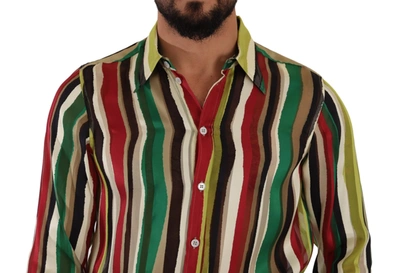 Shop Dolce & Gabbana Elegant Multicolor Striped Silk Blend Men's Shirt