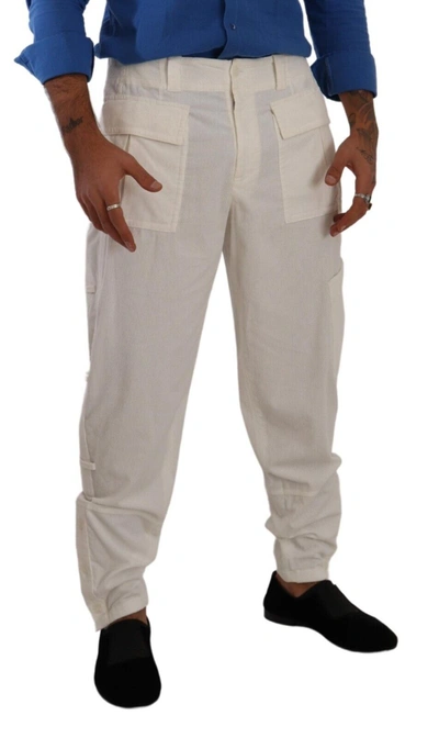 Shop Dolce & Gabbana Off White Cotton Corduroy Cargo Men's Pants